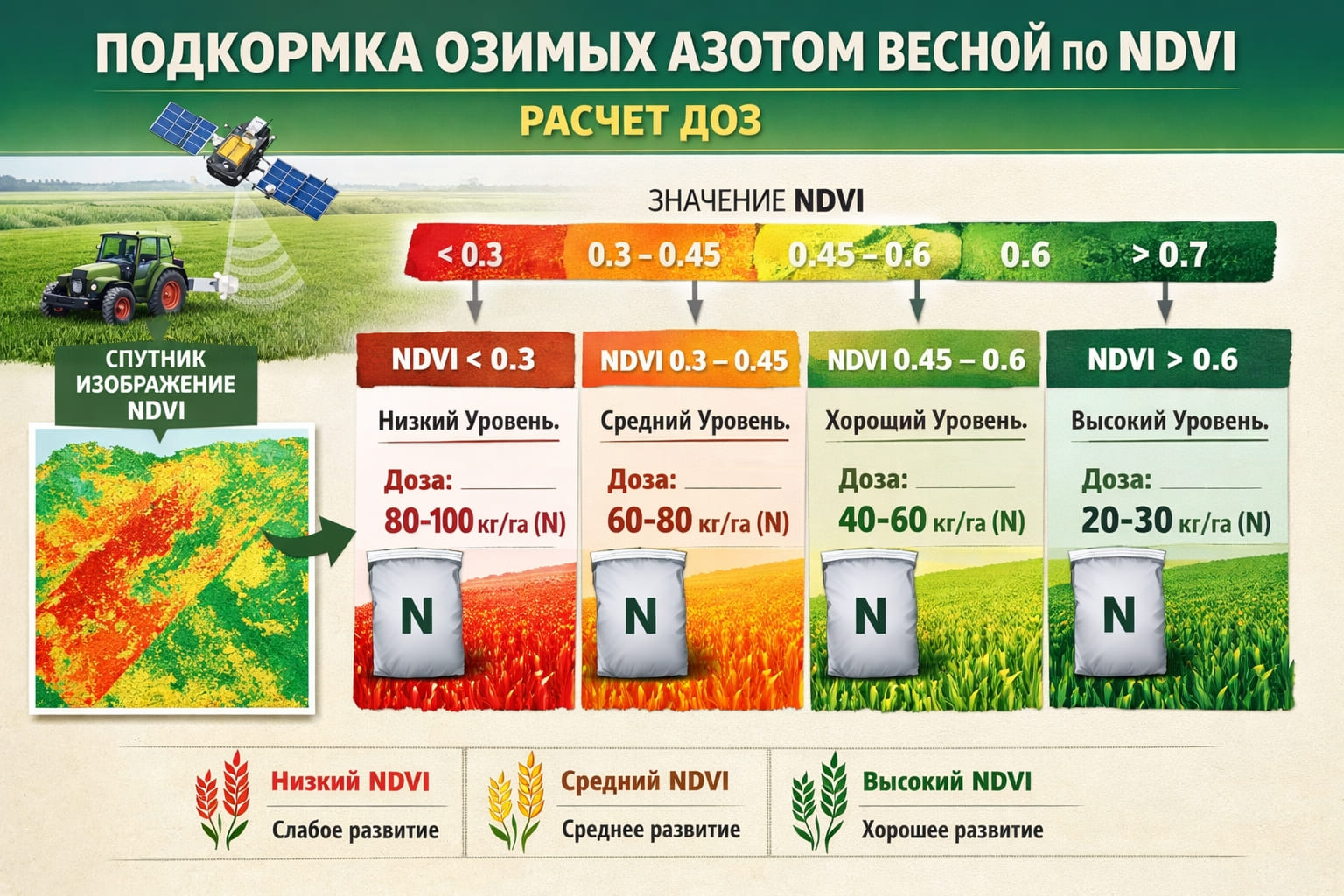 Подкормка озимых азотом весной по NDVI: расчет доз